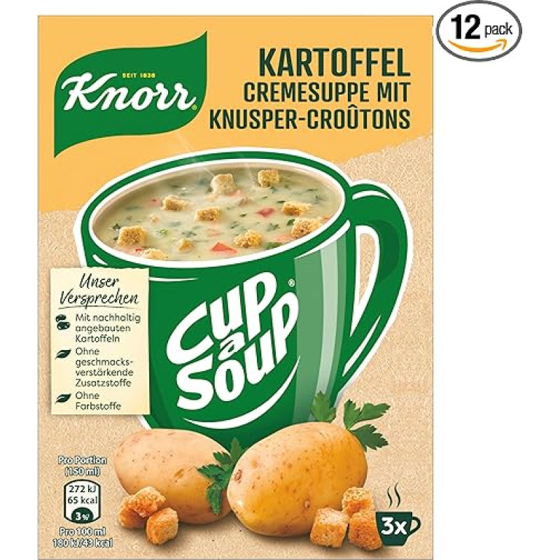 Knorr Cup a Soup Potato Cream Soup with Crispy Croûtons Fast Soup without Flavour-Enhancing Additives and Dyes 48g Pack of 12