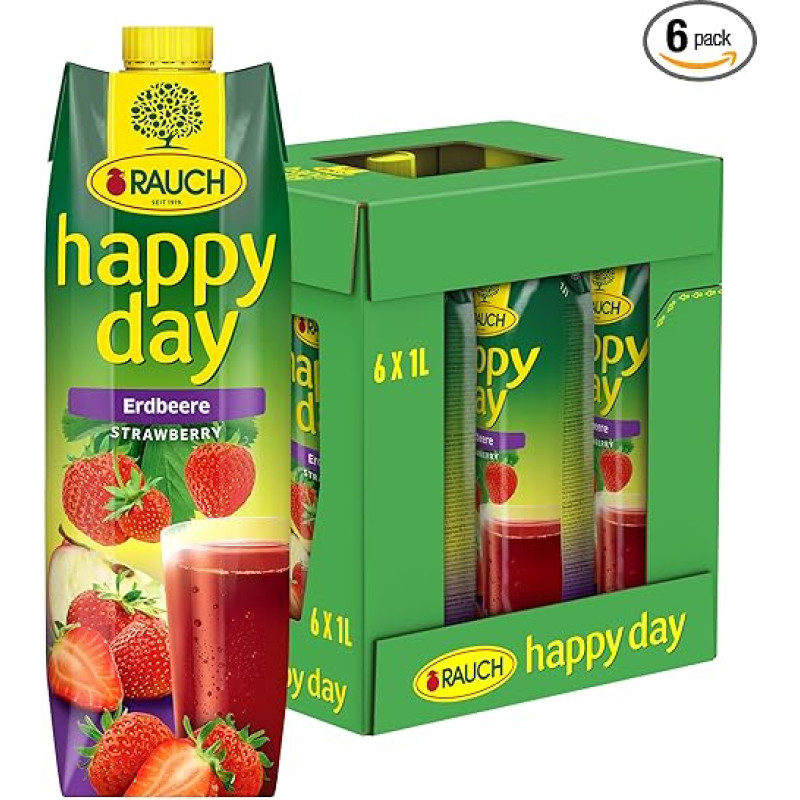Rauch Happy Day Strawberry Intense Strawberry Flavour Refined with Apple and Lemon 6 x 1 Litre Tetra Prism