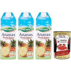 3 x Valfrutta Succo Pineapple, Alcohol-Free Soft Drink, Fruit Juice with Pineapple Flavour, 1500 ml Tetra Pack + Italian Gourmet Polpa di Pomodoro 400 g Tin