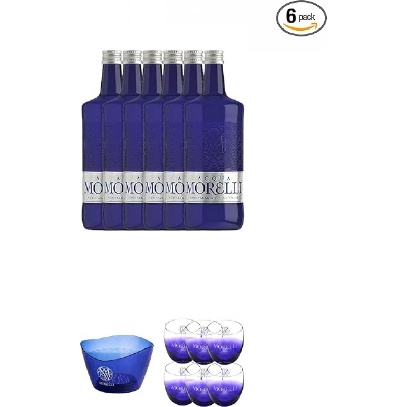 Morelli Silent Water 6 x 0.75 Litres + Morelli Bottle Cooler Wide Acrylic + Morelli Leonardo Water Glasses with Measuring Line 0.2 Litres Pack of 6
