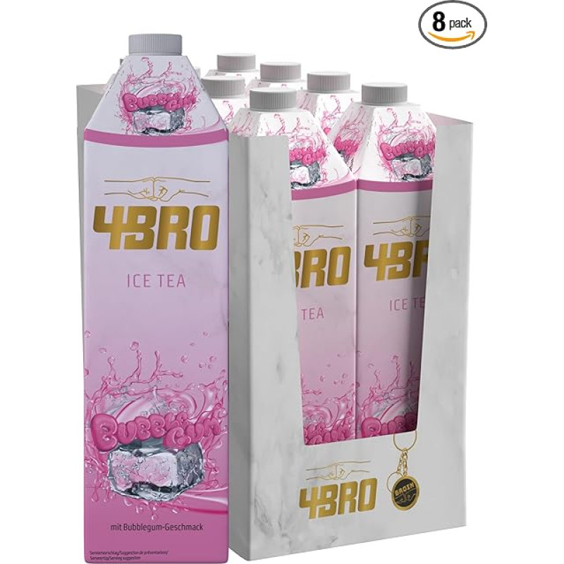 4BRO Ice Tea Bubble Gum - unikali ledinė arbata su kramtomosios gumos skoniu - sandarus dangtelis - 8 x 1 l