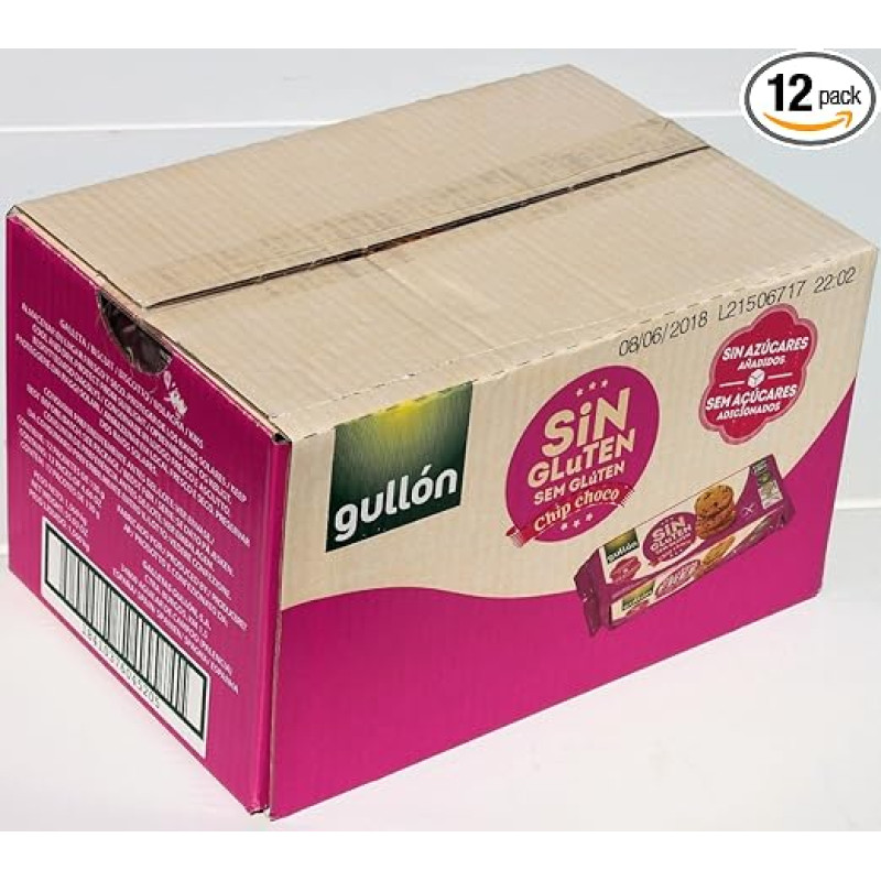 Gullón Choc Chip Biscuits No Added Sugar and Gluten Free 125 g (Pack of 12)