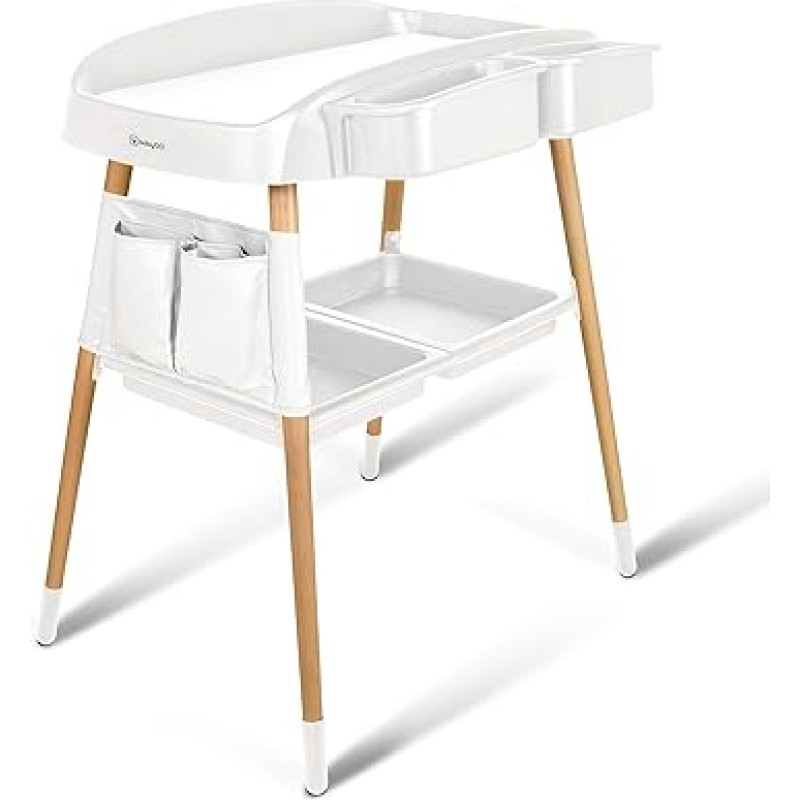 babyGO ChangMe Modern Beech Wood Changing Table - Perfect Baby Room Equipment for Comfortable Nappy Changing - White