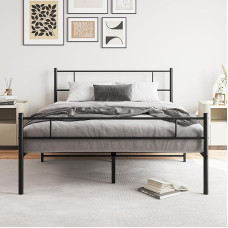 BORPHOM Metal Bed Frame, Modern Youth Bed with Slatted Frame, Double Bed Guest Bed for Guest Room, Bedroom, Bed Frame, 140 x 200 cm, Black