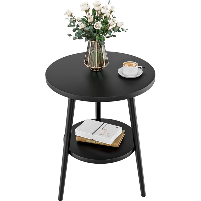 Taotigzu Side Table Bedside Table 2 Tier Round Bedside Table Ideal for Living Room Balcony Bedroom (No Drain Plug, Black)