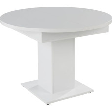 Valgomojo stalas, virtuvės stalas, ištraukiamas stalas, skersmuo 104 cm, dekoratyvinis, matinės baltos spalvos, ištraukiamas