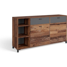 byLIVING Jackson Komoda / komoda Senovinė medinė Vintage Brown / 2 dviejų durų Brown / 2 stalčiai Anthracite / komoda su 2 durimis ir 2 stalčiais / W 160 x H 85 x D 40 cm