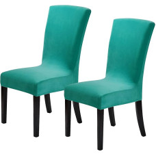 Howhic Velvet kėdžių dangteliai valgomojo kambariui, 2 komplektas, tamprios valgomojo kėdžių dangteliai, plaunamos virtuvės kėdės, dangteliai, klasikinis dekoras namams ir banketams (turkio spalvos, 2 pakuotės)
