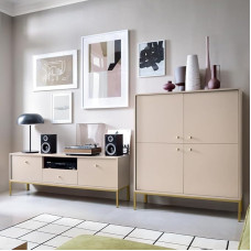 Living Room Furniture Living Room Wall Unit Beige Base Frame Gold 2 Pieces 1 Lowboard 1 Highboard