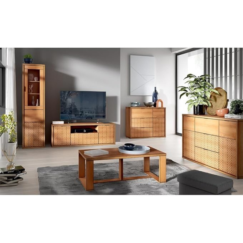 Svetainės baldų komplektas 5 dalių komoda Komoda su stalčiais Komoda su stalčiais Žemoji lentyna Vitrina Kavos staliukas Svetainės spinta Moderni ąžuolo spalvos