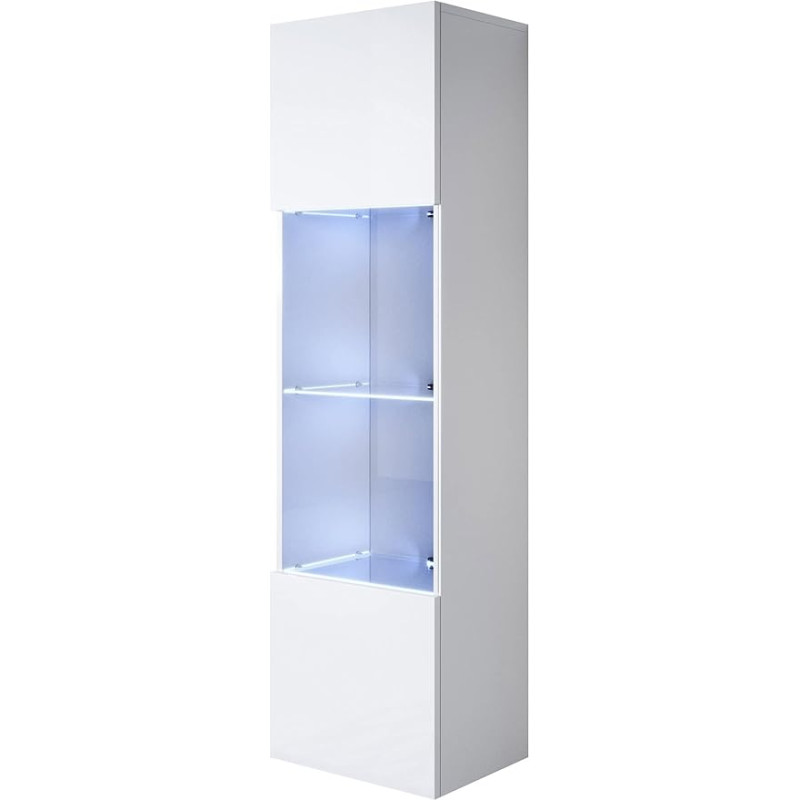 Muebles Bonitos Luke V6 Display Cabinet Width 40 x Height 165 x Depth 29 cm Glossy Melamine White