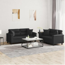 CIADAZ 2-TLG. Sofagarnitur mit Kissen Schwarz Kunstleder, Loungesofa, Sofos ir sofos, Relaxsofa, Couch für Wohnzimmer, Couch Mit - 3202372