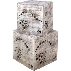 Homestyle4u 1828 Wooden Stool White Grey Set of 2 Table Stools Knee Stool Cube