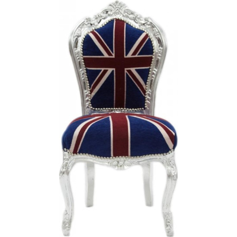 Casa Padrino Baroque Armchair Union Jack / Silver - antikvarinio stiliaus baldai