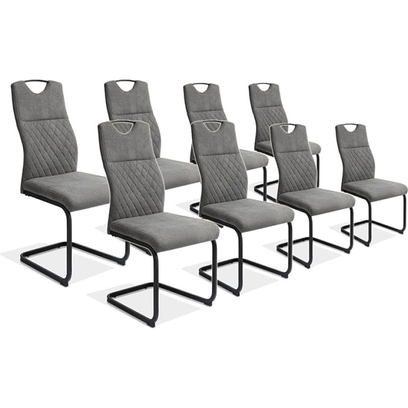 jiexi 8 pilkos spalvos valgomojo kėdės, modernios supamosios kėdės, kėdės su aukštais atlošais, technologija, audinys, paminkštinta dirbtinės odos sėdynė, chromuotos kojos, šoninės kėdės, gyvenamosios