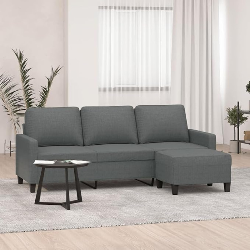 ARKEM 3-Seater Sofa with Stool, Dark Grey, 180 cm, Fabric, Guest Sofa, 3-Seater Couch