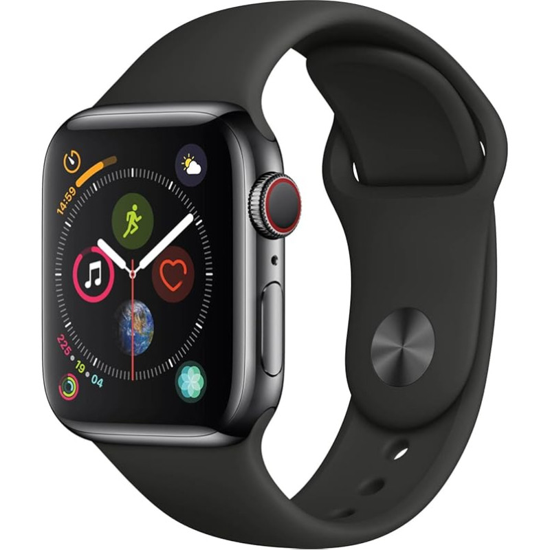 Apple Watch Series 4 (GPS + Cellular, 40 mm) Stainless Steel Case Space Grey with Black Sports Strap (Refurbished)