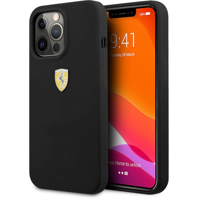 CG MOBILE Ferrari Microfibre iPhone 13 Pro Max Case - Smooth and Scratch-Resistant Protective Case with Simple Press Stud, Shock Absorption and Signature Logo - Black, FESSIHCP13XBK