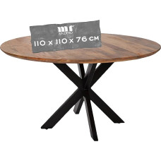 Avola Table | Round Wooden Table | Round Table Top Mango Wood 110 cm | Cross Shape Metal Frame Black | Table for 4 People | Dining Room Table Round Modern | Round Dining Table | Kitchen