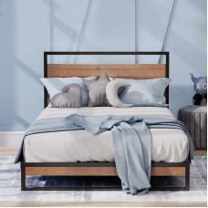 Zinus Suzanne 18 cm Metal and Wood Bed Frame, Solid Wood and Steel Construction, Wooden Slat Support, For Adults, Children, Teenagers, Easy Assembly, 90 x 200 cm, Chestnut Brown
