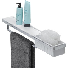 Geesa Frame Shelf with Towel Rail and Shower Basket, Brass/Plastic, White/Chrome, 630 x 105 x 108 mm