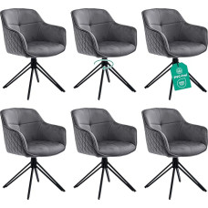 6 valgomojo kėdžių komplektas, pilkos spalvos, su spyruokliniu branduoliu, pasukamu ir aksominiu užvalkalu, aukšta sėdimoji dalis, retro stilius ir lengvas surinkimas, be PVC ir Oeko-Tex sertifikato, įskaitant pristatymą į pageidaujamą vietą