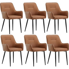 CLIPOP Valgomojo kėdžių rinkinys iš 6 kėdžių su porankiais iš dirbtinės odos, rudos spalvos, kėdės su porankiais, minkštos kėdės, valgomojo, virtuvės kėdės su metalinėmis kojomis ir atlošu, skirtos svetainei