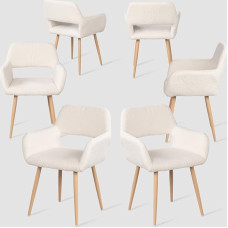 MEUBLE COSY Valgomojo kėdės 6 virtuvės kėdžių rinkinys Svetainės kėdė Minkšta kėdė su porankiais, atlošu, sėdyne, pagaminta iš Sherpa Metalinės kojos, skandinaviška, balta