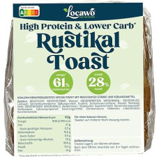 Locawo High Protein & Low Carb Rustic Toast Bread, Protein Bread, Full Wheat Flavour, Vegan, Ideal for a Protein-rich, Calorie and Sugar Reduced Diet