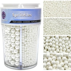 Edible White Sugar Pearls (130g) - Sprinkles in 4 Sizes for Cakes, Cupcakes, Cookies & More - Ideal for Weddings, Parties, Birthdays, Halloween and Christmas, Bead Sprinkles