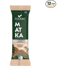 FOODIN MATKA Energy Bar Oatmeal Biscuit - 12 x 50 g - avižiniai dribsniai ir riešutai be glitimo - be pridėtinio cukraus ir palmių aliejaus - sveikas užkandis darbui, mokyklai ir kelionėms