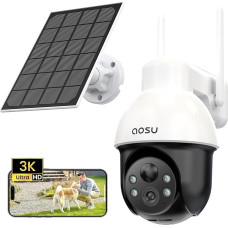 aosu 3K lauko saulės stebėjimo kamera, 5MP 360° panoraminė PTZ belaidė stebėjimo kamera, skirta naudoti lauke, namų apsaugai, automatinis sekimas, šviesos ir garso signalas, dvipusis garsas