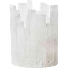 NKlaus 4x Selenit Teelichthalter 11 x 8 cm – Naturstein-Kristall Windlicht in Weiß für spirituelle Heilung, Meditation & harmonische Raumgestaltung