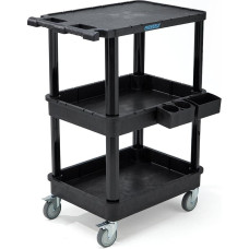 3 pakopų riedantis vežimėlis su plokščia lentyna ir giliomis lentynomis 70 x 46,4 cm plastikinis vežimėlis su 10 cm ratukais, 150 kg keliamoji galia - tinka biurui, dirbtuvėms, sandėliui