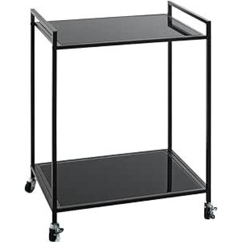 Haku Möbel Šoninis staliukas ant ratukų Juodas metalas Apsauginis stiklas 5 mm Matmenys W 50 x H 69 x D 36 cm Stilius: Modernus