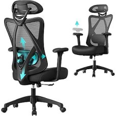 SONGMICS OBN063B01 Ergonominė biuro kompiuterio kėdė Tinklelio kėdė su juosmens pagalvėle ir reguliuojamu galvos atlošu Didžiausia apkrova 150 kg Reguliuojamas aukštis Rašalas Juoda