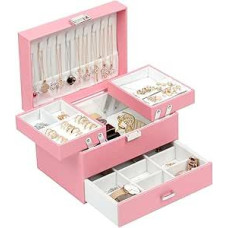 Dajasan Jewellery Box, Large Jewellery Box for Girls, 3 Levels Jewellery Storage, Gift Box for Valentine's Day, Mother's Day, Christmas, Birthday Gift (Pink)