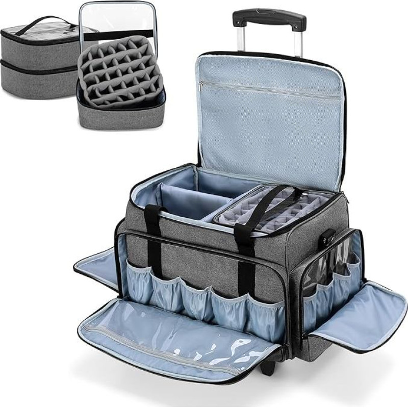 Luxja Nail Polish Trolley, pilkas, riedantis lagaminas