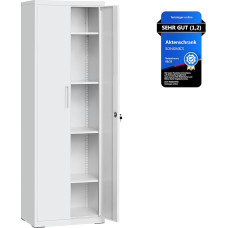 SONGMICS dokumentų spinta, universali spinta, plieninė spinta, 5 aukštų, dvigubos durys, užraktas, įrankių spinta, reguliuojamos lentynos, garažas, biuras, svetainė, pilka OMC014G01