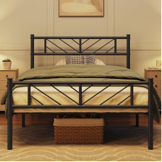 Yaheetech Metalinė lova 90 x 190 cm Minimalistinis lovos rėmas su galvūgaliu Svečių lova su groteliniu rėmu miegamajame Svečių kambarys 32 cm aukštis po lova Juoda