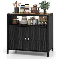 KOMFOTTEU rotango sodo spintelė, sandėliavimo spintelė su akacijos medžio stalviršiu, sodo namelis su dvigubomis durimis, rotango spintelė 90 x 53 x 86 cm (juoda)