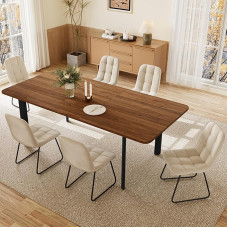 JIEXI valgomojo stalas su 4-8 kėdėmis, išplečiamas valgomojo komplektas, modernus, stilingas MDF plokščių valgomojo stalas svetainei (160-200 cm stalas + 6 smėlio spalvos kėdės su U formos kojomis)