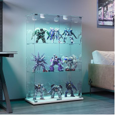 Stiklinė vitrina su LED diodais, skaidri, stiklinė vitrina su 2 durimis su užraktu ir 3 lentynomis, vitrina svetainei, barui, 123 x 78,5 x 35 cm, balta