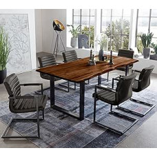 SAM Quintus valgomojo komplektas su Wane stalu 160 x 85 cm Akacijų mediena Riešutmedžio spalvos rėmas Juodas 6 x Parzivo Antracitas 7 dalių komplektas