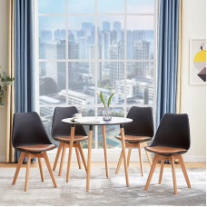BALDAS Valgomojo grupė Valgomasis stalas su 4 kėdėmis, apvalus virtuvės stalas ir valgomojo kėdės svetainei, virtuvei, biurui (juodas stalas + 4 juodos ir rudos spalvos kėdės)