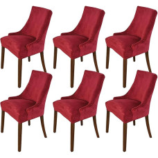 WJHDWYD Elastic Velvet Cover for Wing Chair, Set of 1, Thick Dining Room Chair Cover, Removable, Washable Armchair Protective Cover, Gold, Set of 1 (Vin Rouge, Lot de 6)