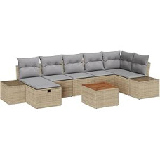 Rantry 8-teiliges Garten Sofa Set mit Kissen Beige Poly Rattan Gartenlounge Modelis3359602