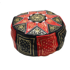 Horus Handicraft of Egypt Stool Empty Pouf Fassi Genuine Leather Handmade in Fez Morocco Measures Height 23 cm and Diameter 47 cm Approximately... B07PVZFW8H (Red Black)