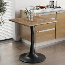 Walnut Square Tulip Table 24 Inch Small Dining Table with Metal Base for Kitchen, Mid-Century Modern Table with Round Corners for Living Room, Cafe and Home Office