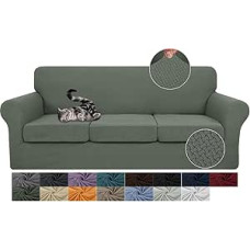 JIVINER Sofos užvalkalai 3 pagalvėms, įtempiamas sofos užvalkalas su 3 sėdynių pagalvėlių užvalkalais, storas sofos užvalkalas naminiams šunims, baldų apsauga (didelis, kariškai žalias), 4 pakuotės